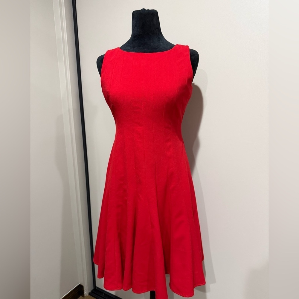 Calvin Klein Red Sleeveless Fit & Flare Boat Neck Dress